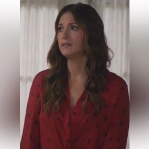 L’Agence 100% Silk Buttondown Red Black Star Women's Top Blouse Shirt Celestial - Picture 5 of 13